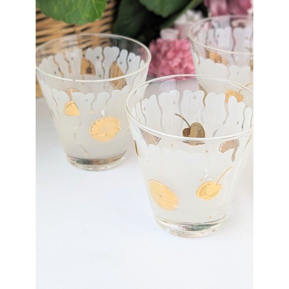 Set of 6 MCM Frosted Double Shot Glasses Gold Citrus Fruit Vintage 1960s Barware - Picture 8 of 10